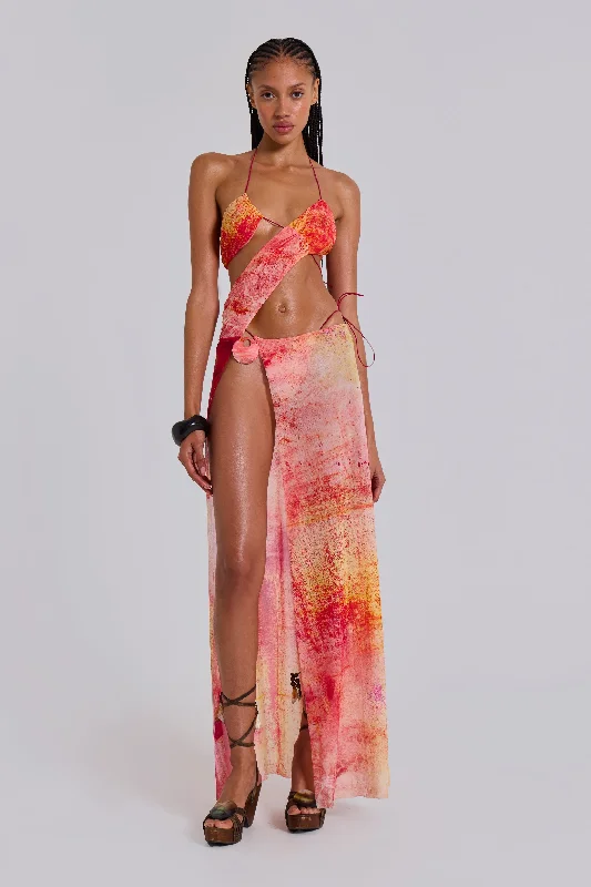 Cantha Asymmetric Cut Out Maxi Dress in Sunset Stylish Boho Maxi Dress