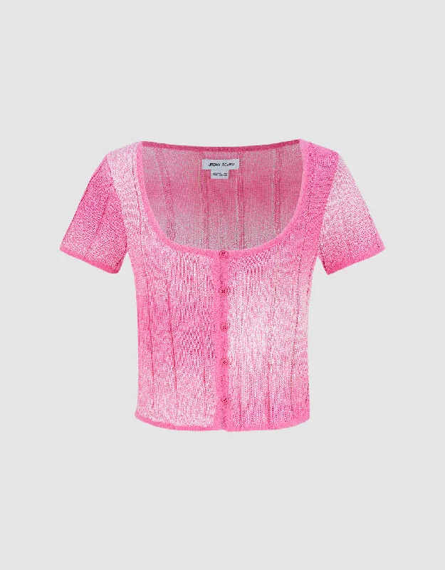 Crew Neck Knitted T-Shirt Denim Fabric Leather Fabric Suede Fabric