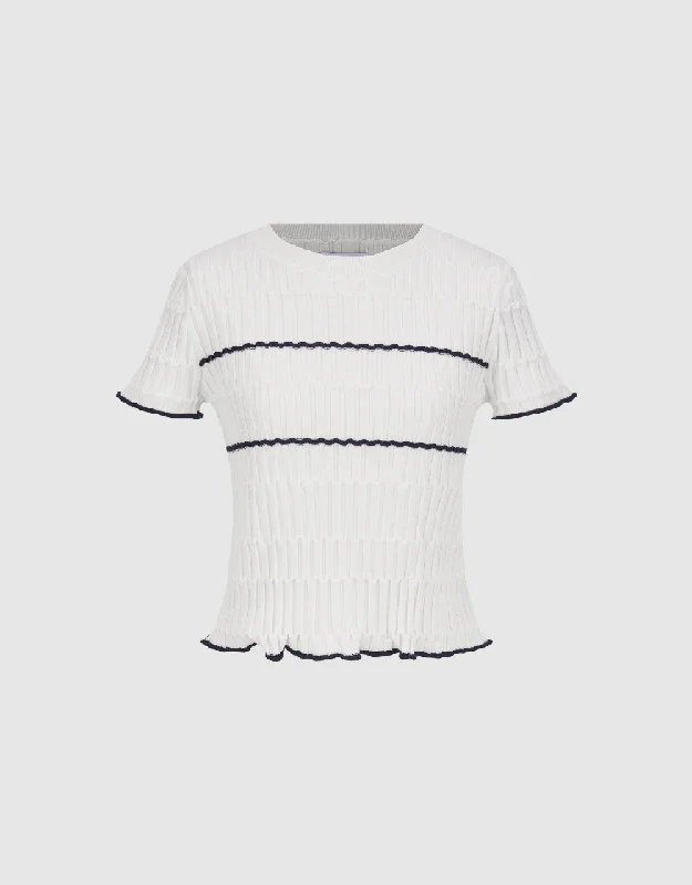 Crew Neck Knitted T-Shirt Chenille Blend Fleece Blend Nylon Blend