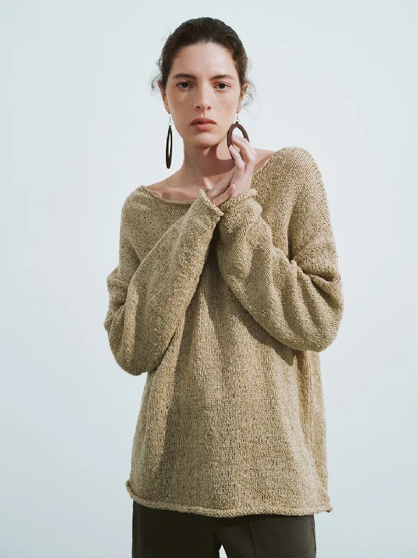 Crew Neck Loose Knitted T-Shirt Modern Contemporary Chic