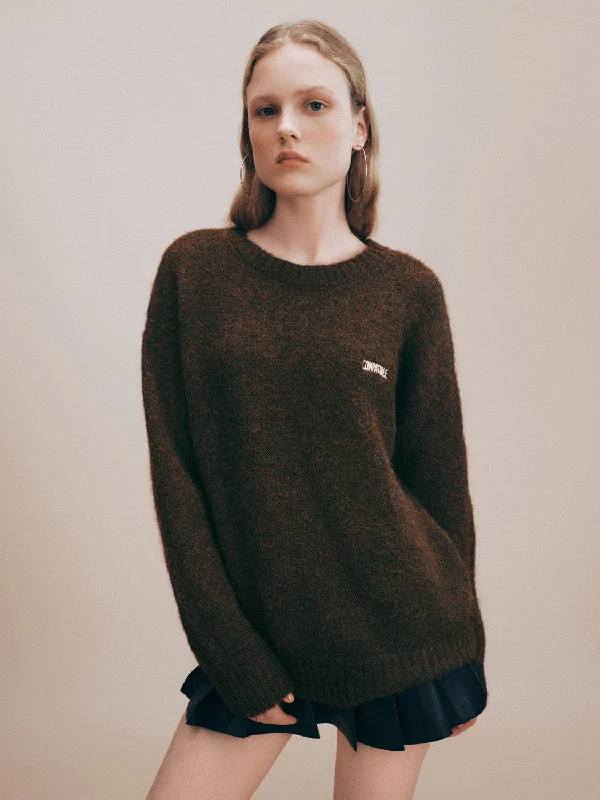 Crew Neck Loose Knitted T-Shirt Polka Dot Checkered Tartan