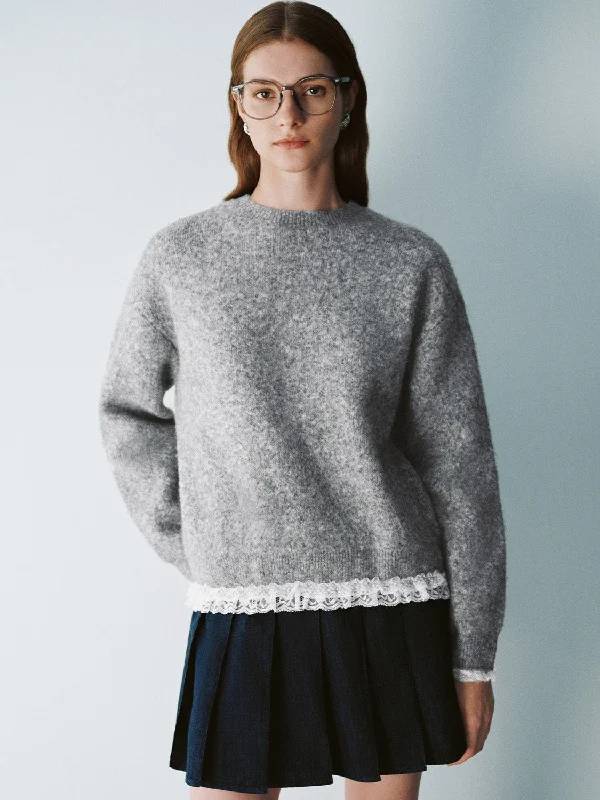 Crew Neck Loose Knitted T-Shirts Asymmetrical Pockets Print