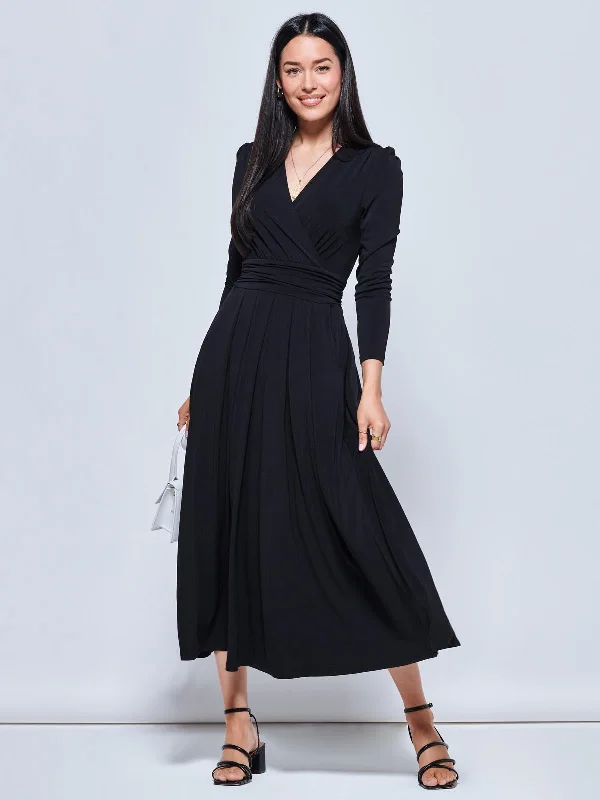 Daylin Jersey Long Sleeve Maxi Dress, Black Elegant Tiered Maxi Dress