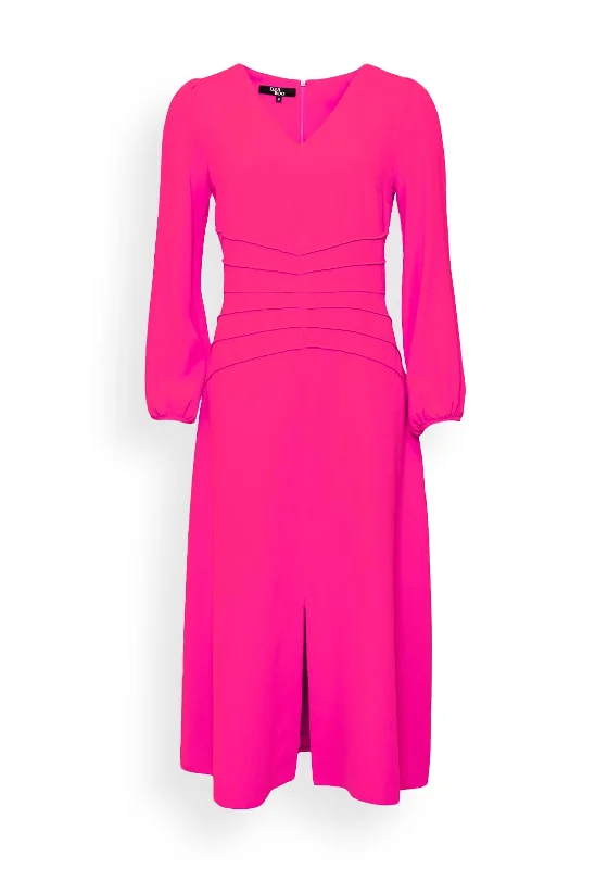 Ella Boo Seam Line Waist Maxi Dress, Hot Pink Trendy Maxi Dress with Bow