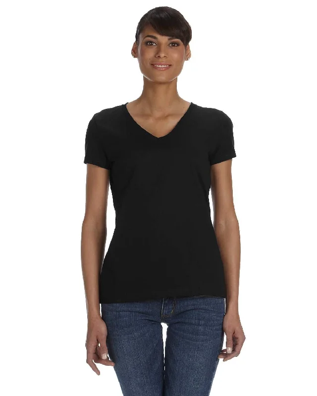 Fruit of the Loom Ladies 100% Heavy Cotton HD V-Neck T-Shirt | Black Boxy Fit Fitted Loose Fruit of the Loom Ladies 100% Heavy Cotton HD V-Neck T-Shirt | Black Boxy Fit Fitted Loose