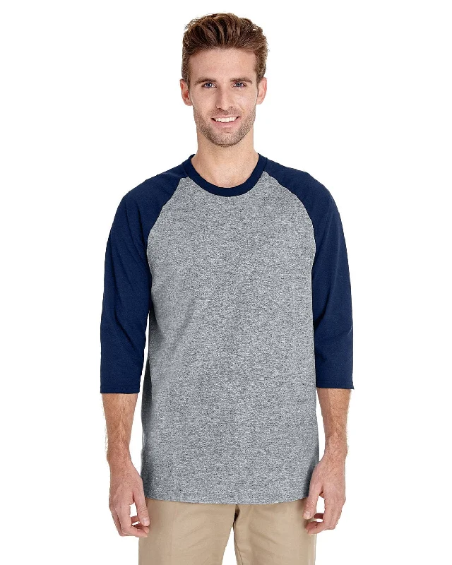 Gildan Heavy Cotton 3/4-Raglan Sleeve T-Shirt | Sport Grey/ Navy Front Pockets Side Pockets Patch Pockets Gildan Heavy Cotton 3/4-Raglan Sleeve T-Shirt | Sport Grey/ Navy Front Pockets Side Pockets Patch Pockets