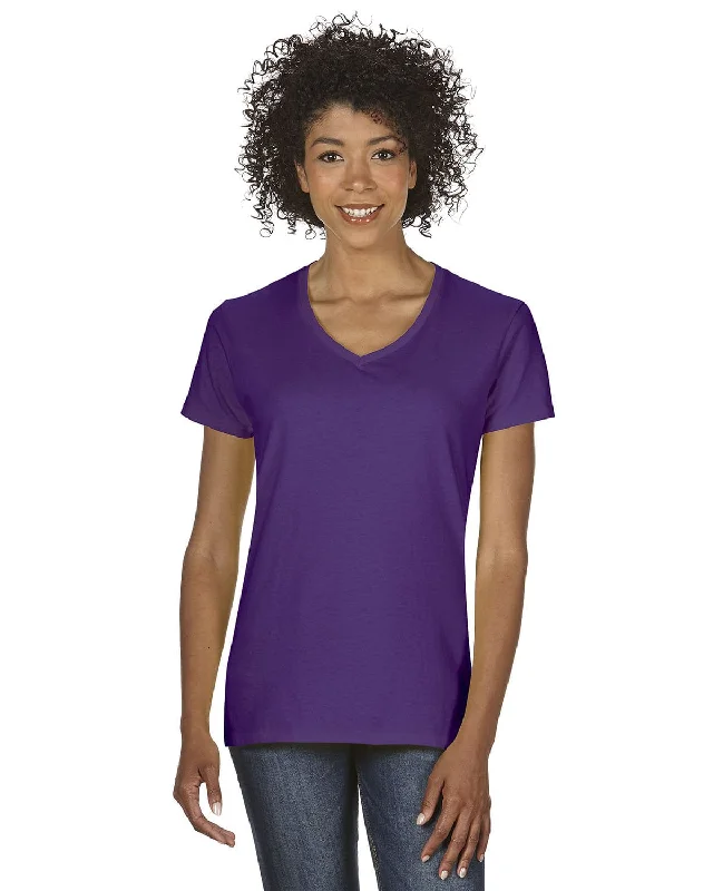 Gildan Ladies Heavy Cotton 5.3 oz. V-Neck T-Shirt | Purple Silk Blend Satin Velvet