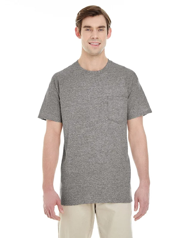 Gildan Pocket T-Shirt | Graphite Heather Hooded Caped Shawl Collar