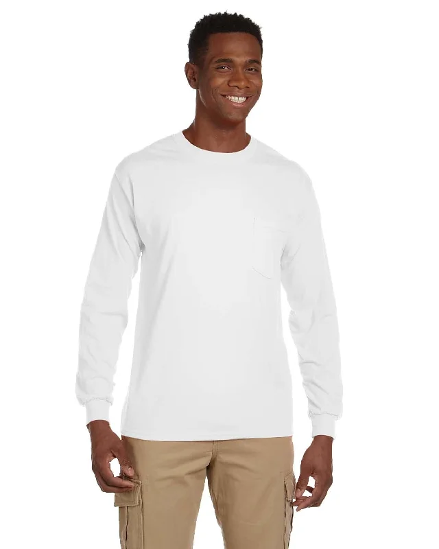 Gildan Ultra Cotton Long Sleeve Pocket T-Shirt | White Polka Dot Checkered Tartan