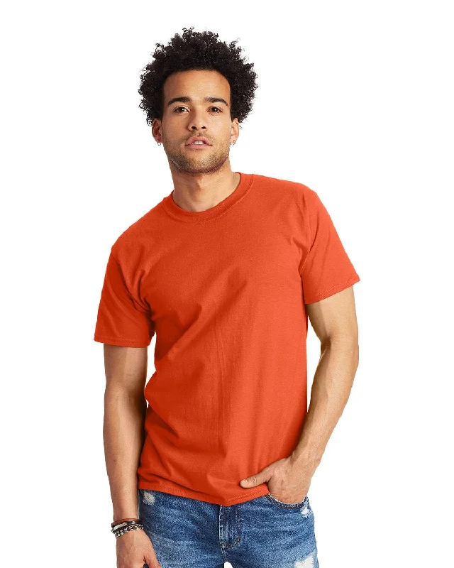 Hanes Beefy-T T-Shirt | Orange Graphic T-Shirt Round Neck Polyester