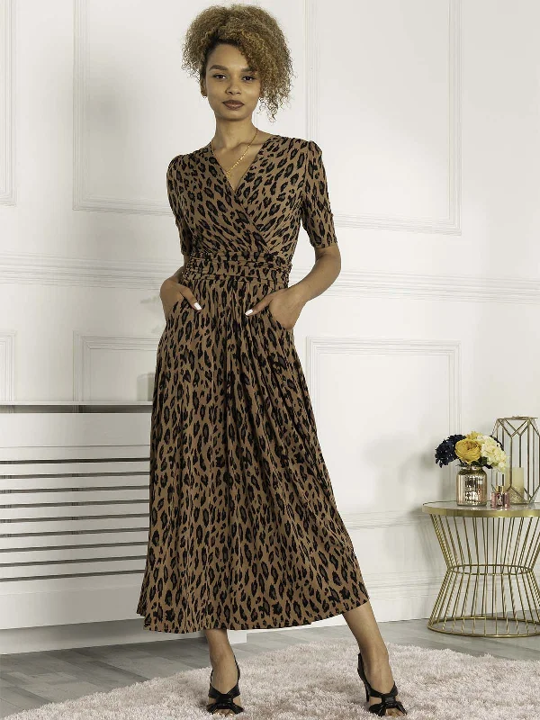 Jolie Moi Akayla Printed Jersey Maxi Dress, Brown Animal Trendy A-Line Maxi Dress