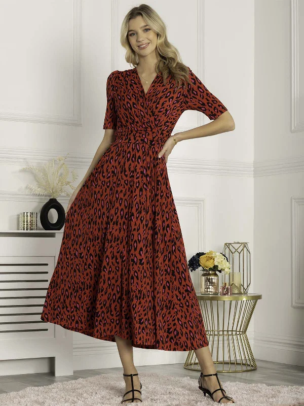 Jolie Moi Akayla Printed Jersey Maxi Dress, Red Animal Elegant Maxi Dress with Pockets