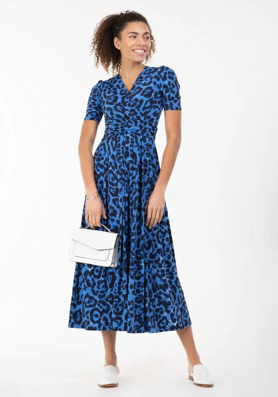 Jolie Moi Animal Print Maxi Dress, Blue Elegant Tiered Maxi Dress