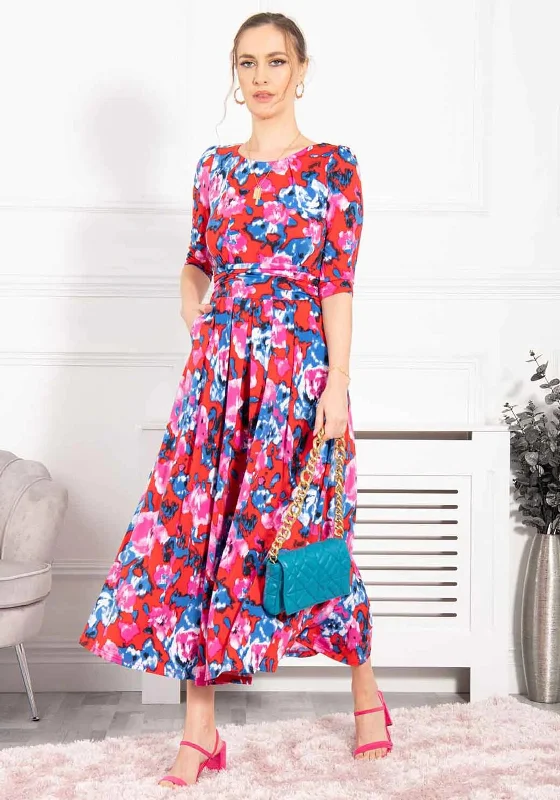 Jolie Moi Dorothy Abstract Print Maxi Dress, Red Multi Trendy Maxi Dress with Belt