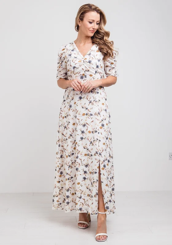 Jolie Moi Floral Open Back Maxi Dress, Cream Cozy Knit Maxi Dress