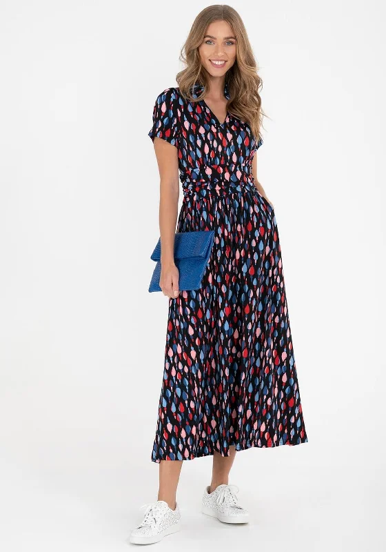 Jolie Moi Marbouk Abstract Pattern Print Maxi Dress, Navy Multi Elegant Maxi Dress with Ruffles