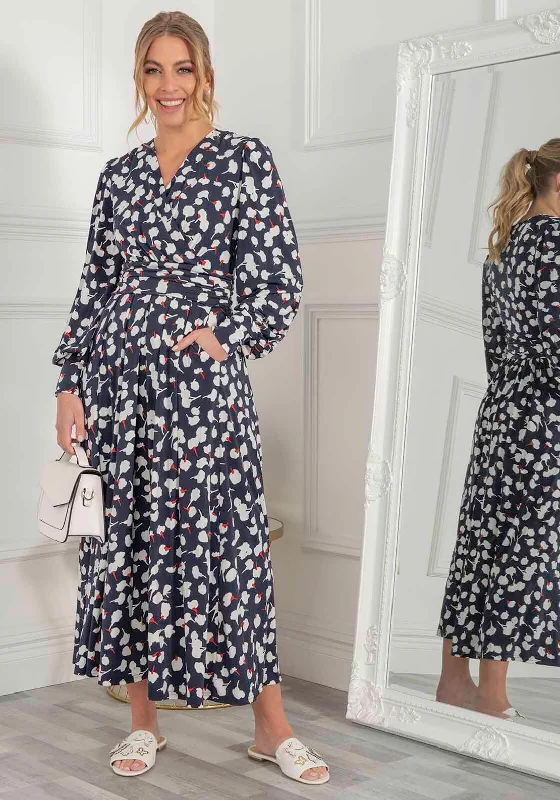 Jolie Moi Nancy Floral Long Sleeve Maxi Dress, Navy Fashionable Sheer Maxi Dress