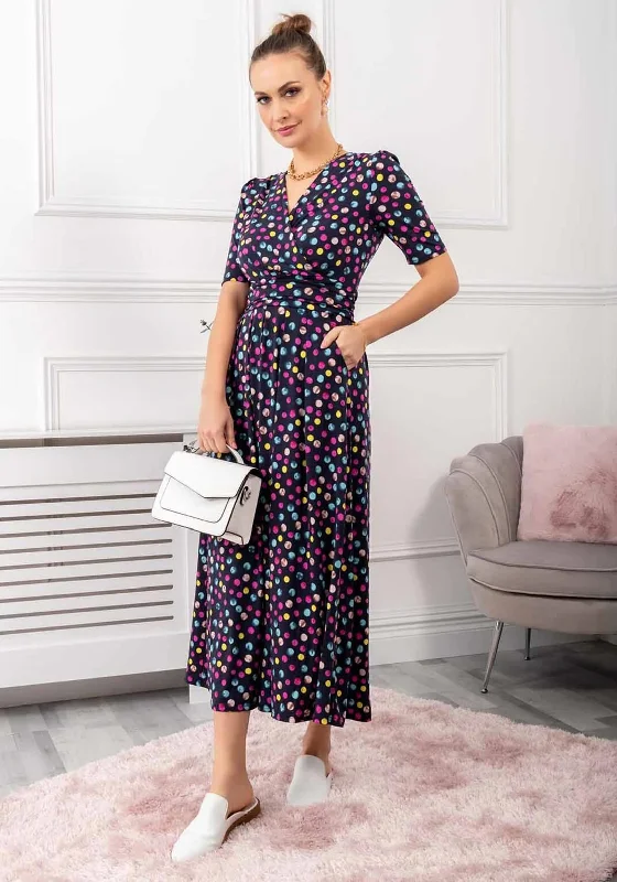 Jolie Moi Oakley Dot Print Maxi Dress, Navy Multi Trendy Short Sleeve Maxi Dress