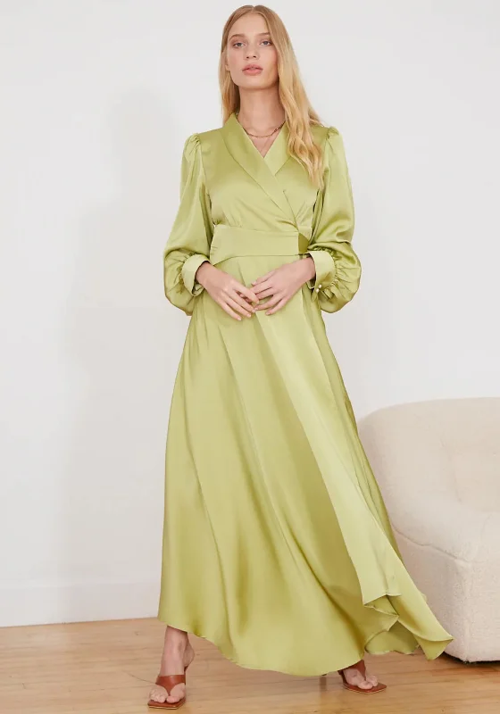 Jovonna Angnella Wrap Maxi Dress, Green Cozy Ruffle Sleeve Maxi Dress