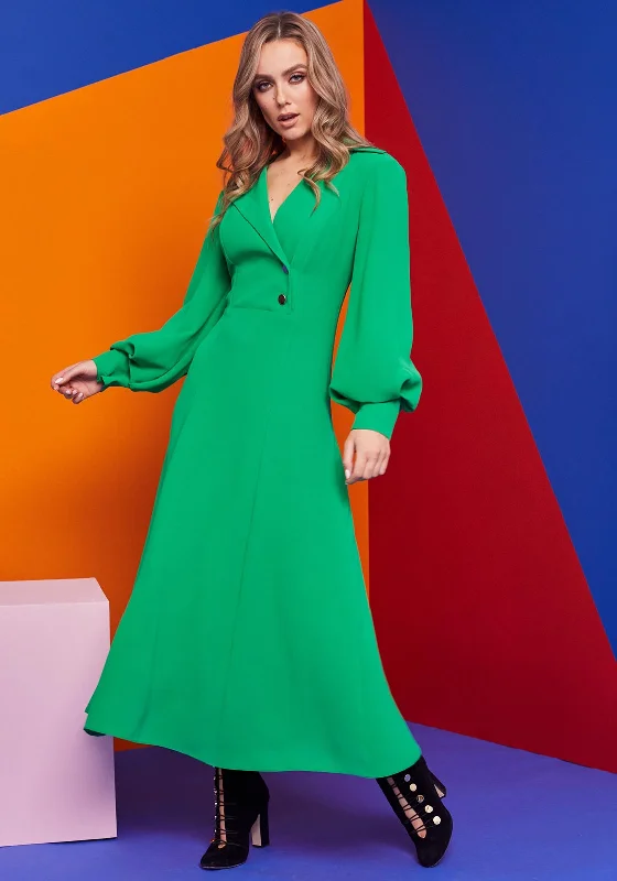 Kate Cooper Balloon Sleeve Maxi Dress, Emerald Green Cozy Spaghetti Strap Maxi Dress