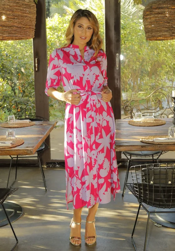 Kate & Pippa Capri Floral A Line Maxi Dress, Pink Multi Stylish Button-Up Maxi Dress