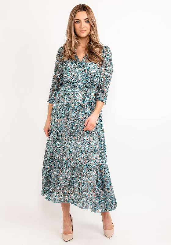 Kate & Pippa Modena Animal Print Wrap Maxi Dress, Blue Multi Elegant Pleated Maxi Dress