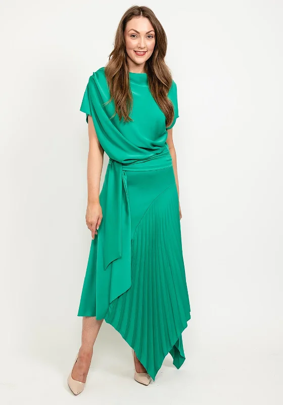 Kevan Jon Mila Pleat Drape Maxi Dress, Emerald Cozy Ribbed Maxi Dress