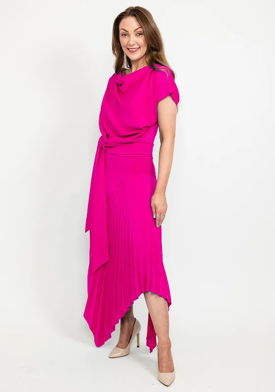 Kevan Jon Mila Pleat Drape Maxi Dress, Pink Elegant Maxi Dress with Pockets