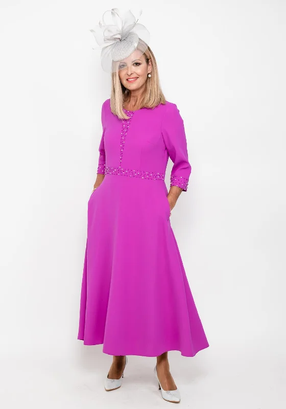 Lizabella Pearl and Diamante Detail Maxi Dress, Fuchsia Fashionable Halter Neck Maxi Dress