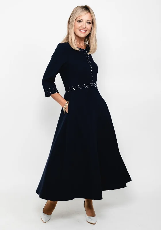 Lizabella Pearl and Diamante Detail Maxi Dress, Navy Elegant Pleated Maxi Dress