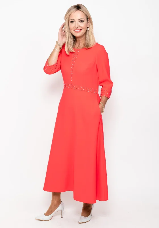 Lizabella Pearl and Diamante Detail Maxi Dress, Red Comfortable Flowy Maxi Dress