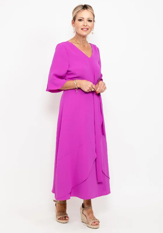 Lizabella Ruffle Drape Maxi Dress, Fuchsia Cozy Longline Maxi Dress