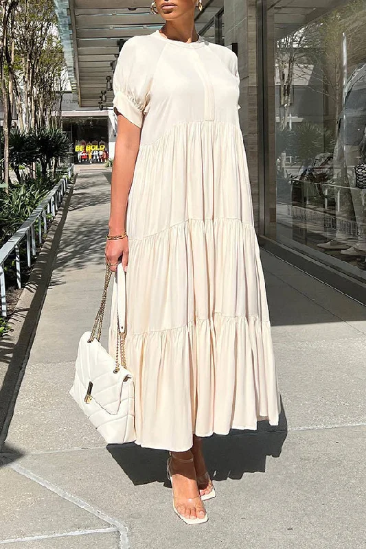 Simple Love Ruffle Hem Maxi Dress Comfortable Maxi Dress with Sleeves