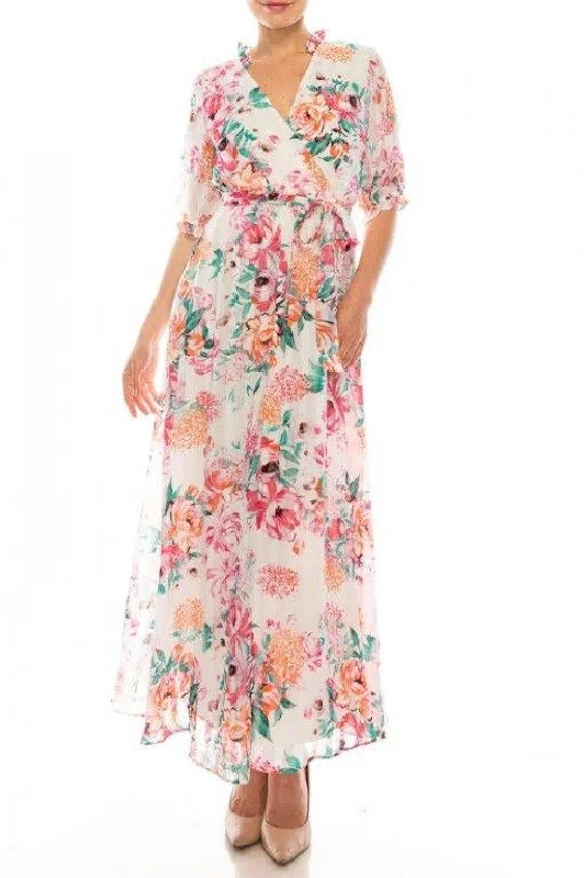 Maison Tara Floral Print Maxi Dress Stylish One-Shoulder Maxi Dress