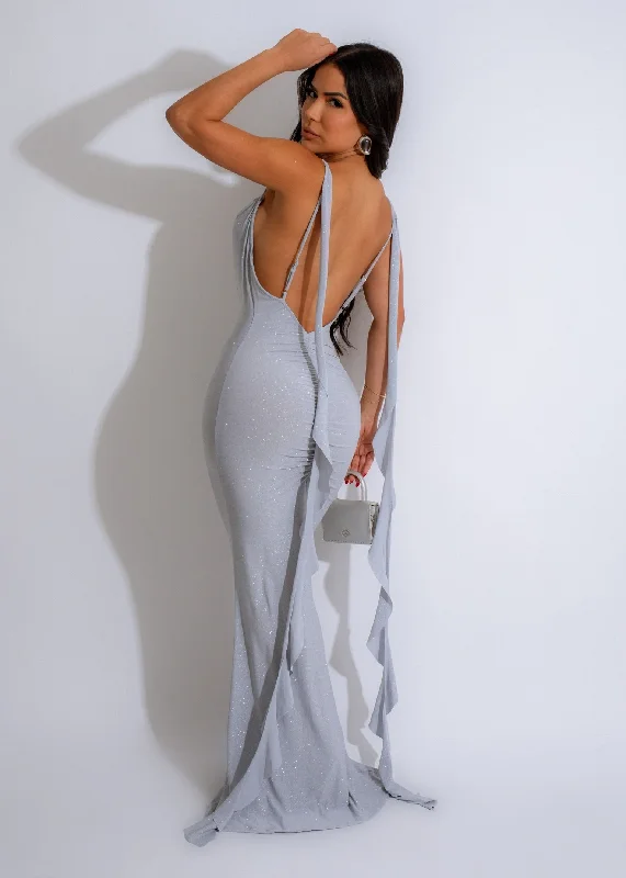 Midnight Cascade Ruched Maxi Dress Grey Trendy A-Line Maxi Dress