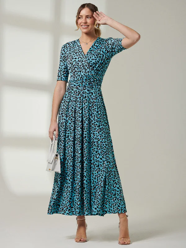 Jolie Moi Molly Jersey Maxi Dress, Blue Animal Stylish Pleated A-Line Maxi Dress