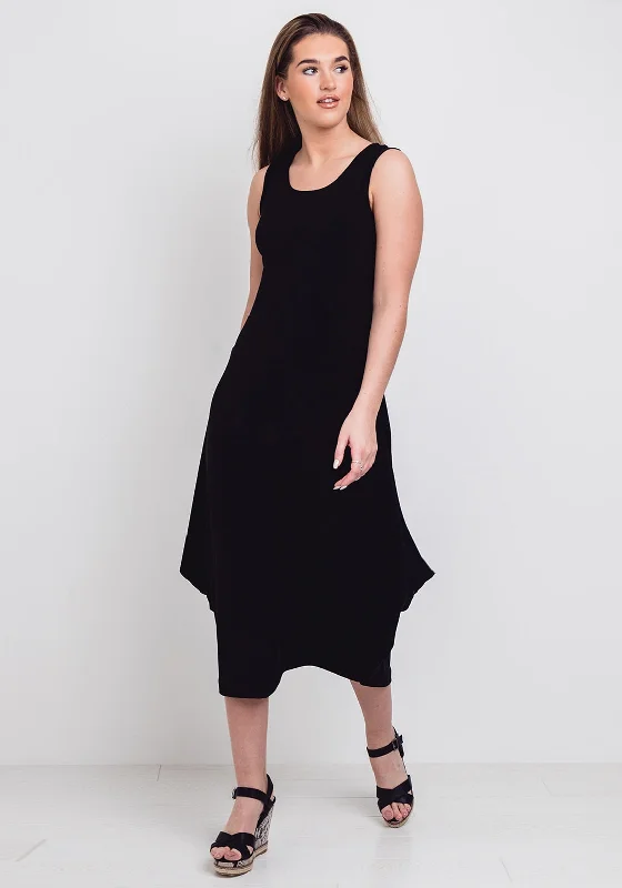 Naya Flared Hem Jersey Maxi Dress, Black Cozy Maxi Dress with Slit