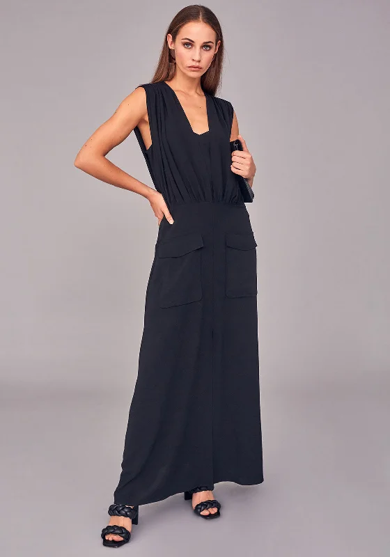 Naya Layered Bodice Maxi Dress, Black Stylish Pleated A-Line Maxi Dress