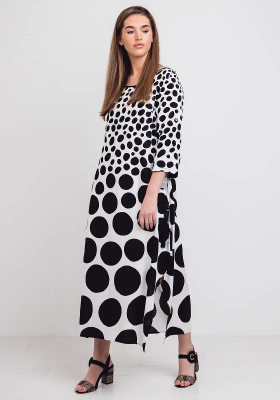 Naya Spot Print Maxi Dress, White & Black Fashionable Off-Shoulder Maxi Dress