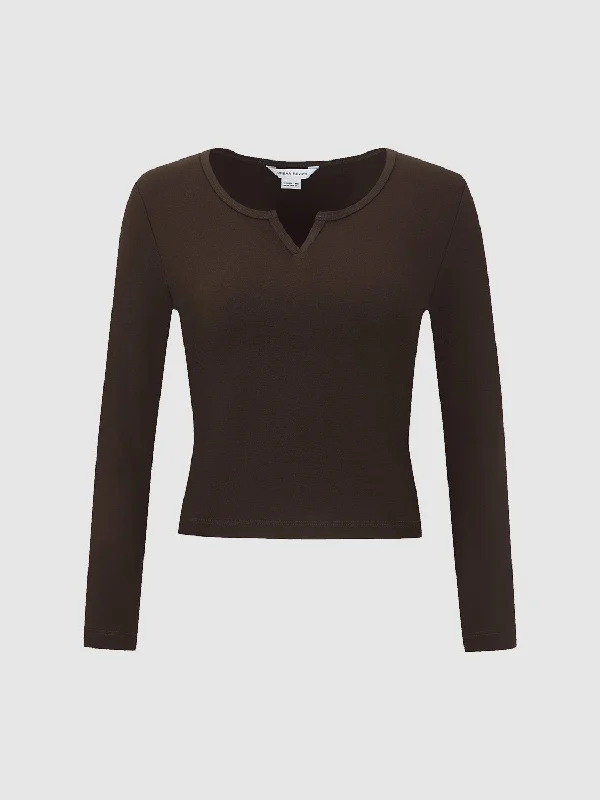 Notch Neck Skinny T-Shirt Cashmere Blend Cotton Blend Poly Blend