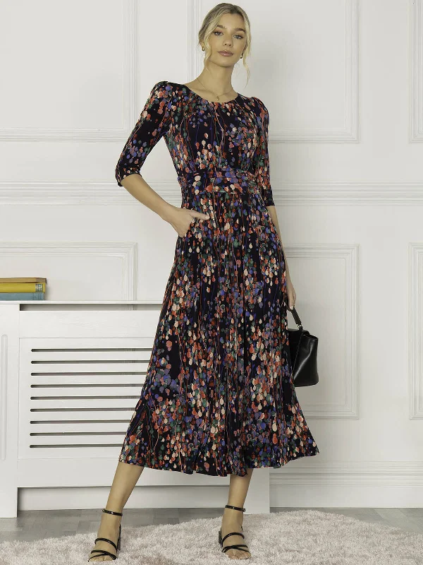 Pauline Sleeved Maxi Dress, Navy Multi Trendy Floral Print Maxi Dress