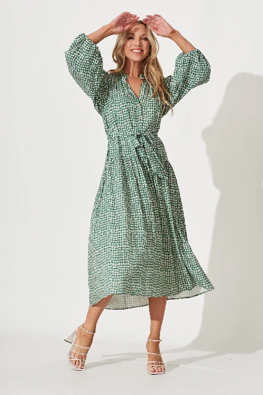 Pippa Maxi Dress In Green With Cream Print Elegant Maxi Dress with Lace