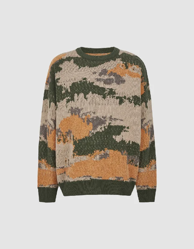 Printed Crew Neck Knitted T-Shirt V-Neck T-Shirt Long Sleeve Cotton