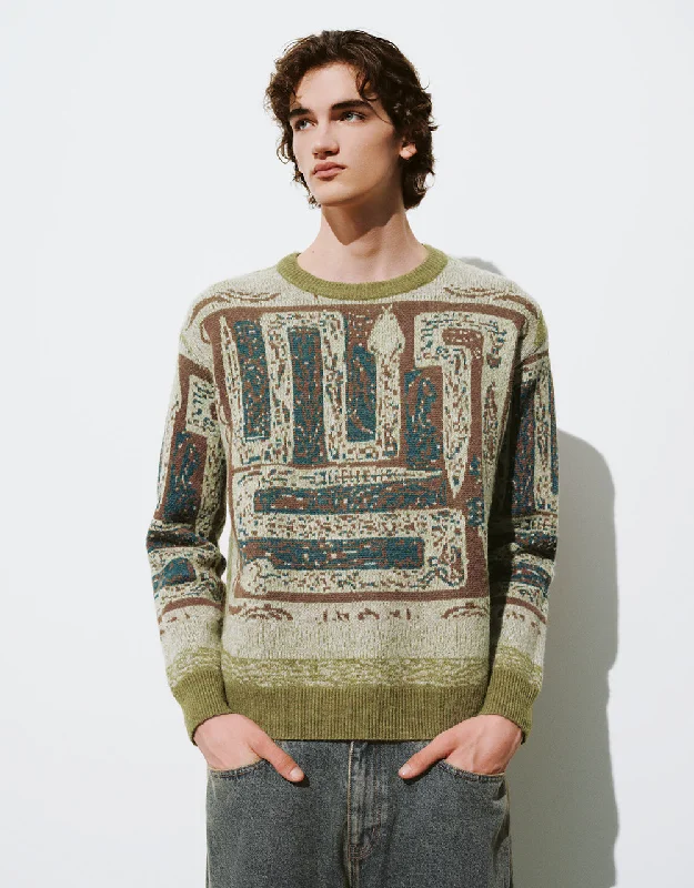 Printed Crew Neck Knitted T-Shirt Graphic Embroidered Appliqued