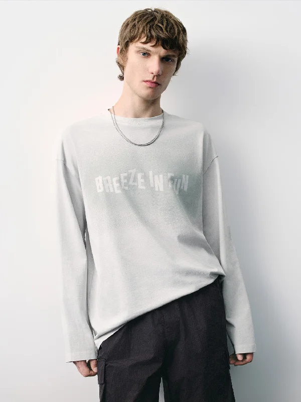 Printed Crew Neck Loose T-Shirt Asymmetrical Pockets Print