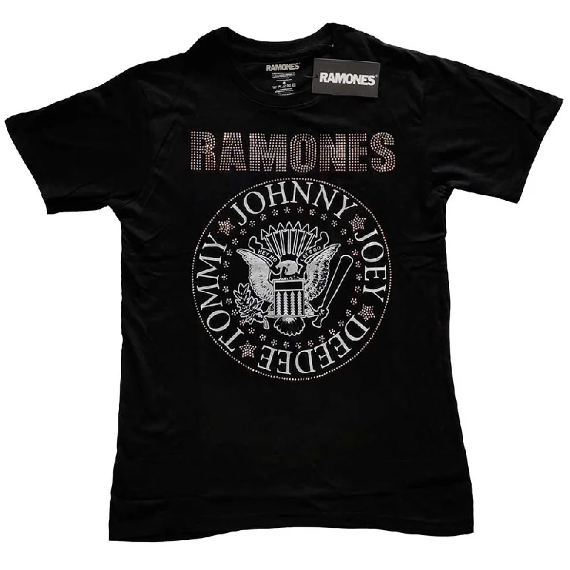 Ramones | Official Band T-Shirt | Presidential Seal (Diamante) Ribbed T-Shirt High Neck Heavyweight Ramones | Official Band T-Shirt | Presidential Seal (Diamante) Ribbed T-Shirt High Neck Heavyweight