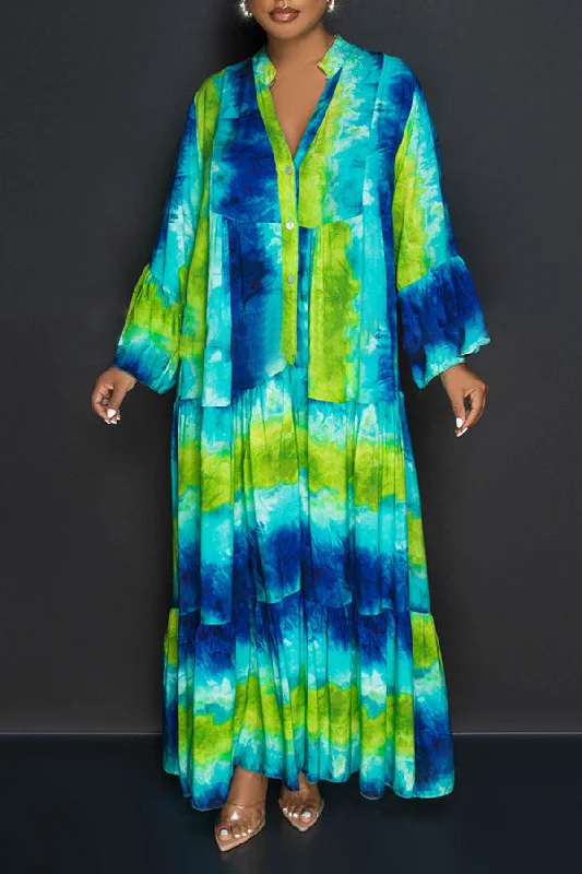 Stylish Casual Ombre Maxi Dress Trendy Ruffled Maxi Dress