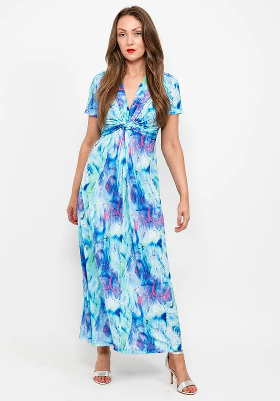 Rena by Coco Doll Beauvais Maxi Dress, Blue Multi Elegant Maxi Dress with Slit