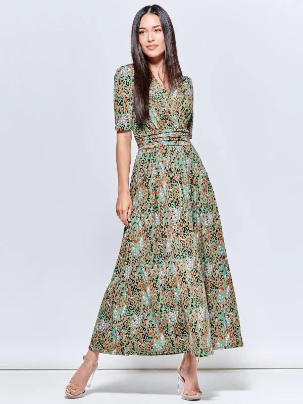 Saniya Print Jersey Maxi Dress, Green Animal Trendy Printed Maxi Dress