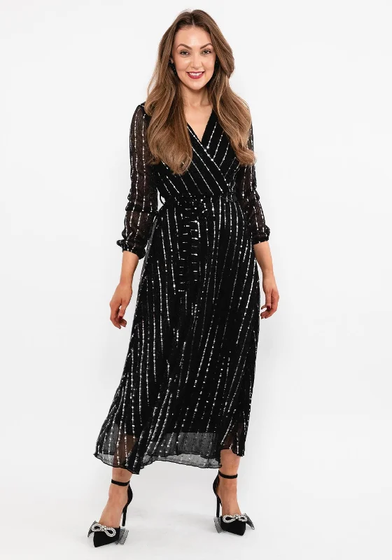 Seventy1 Metallic Line Shimmer Maxi Dress, Black Chic Summer Maxi Dress